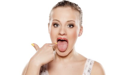 pointing at her tongue clipart