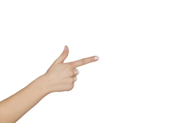 Vrouw hand wijzen — Stockfoto