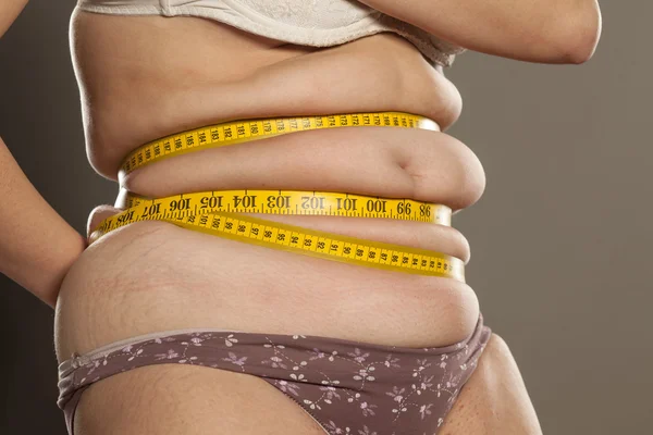 Women measuring her stomach — Stock Photo, Image