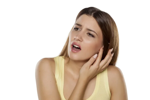 Woman with painful ear — Stock Photo, Image