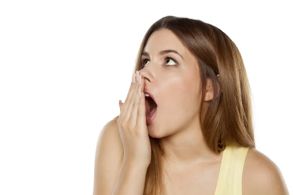 Woman checking her breath — Stock Photo, Image