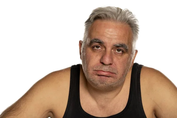 Gelangweilt Unrasierter Mann Mittleren Alters Mit Kurzen Grauen Haaren — Stockfoto