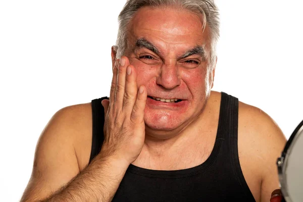 Ein Mann Mittleren Alters Spürt Schmerzen Gesicht Nachdem Sich Vor — Stockfoto