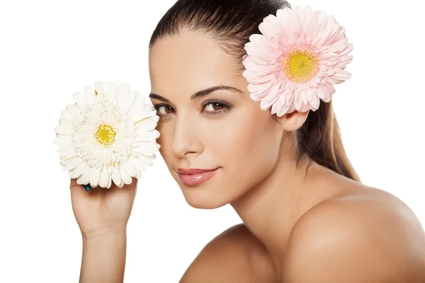 Woman with gerberas — Stock Photo, Image