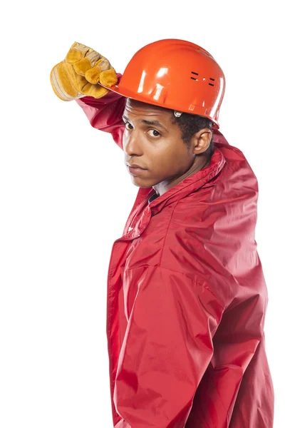 Arbetstagare med hjälm och handskar — Stockfoto