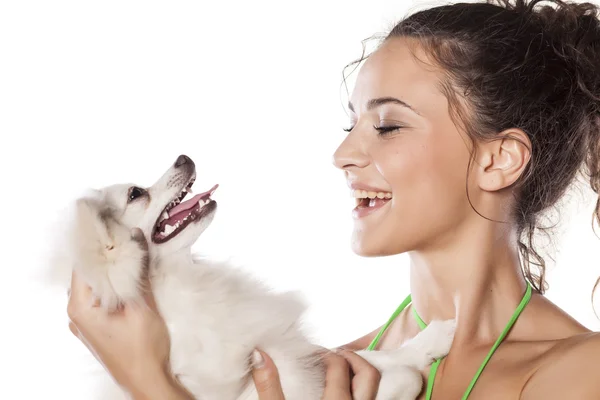 Girl and a dog — Stock Photo, Image