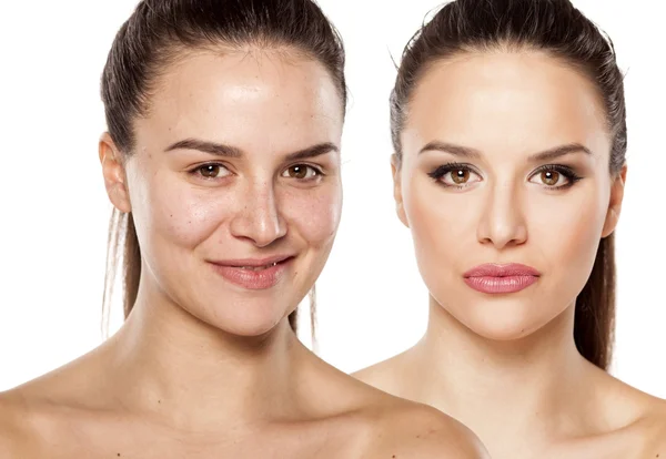 Ohne und mit Make-up — Stockfoto