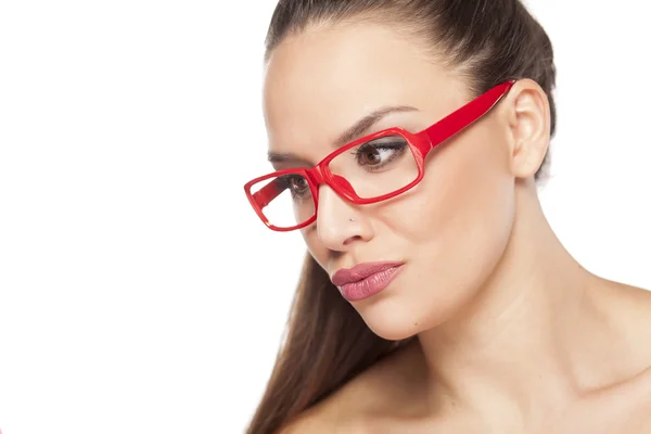 Woman with red eyeglasses — Stock Photo, Image