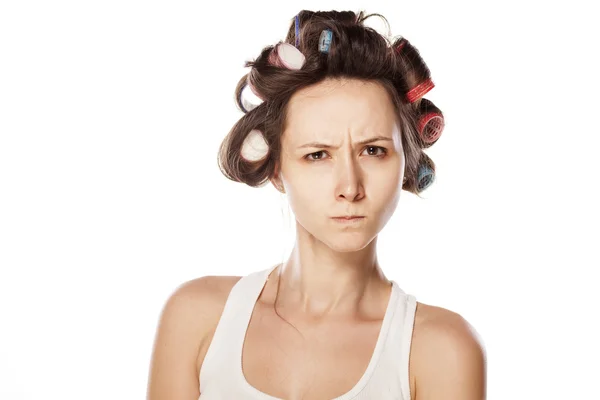 Mujer con rulos — Foto de Stock