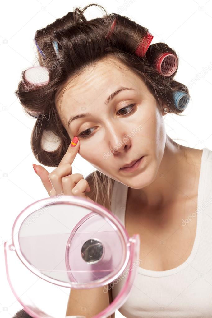 Woman with curlers