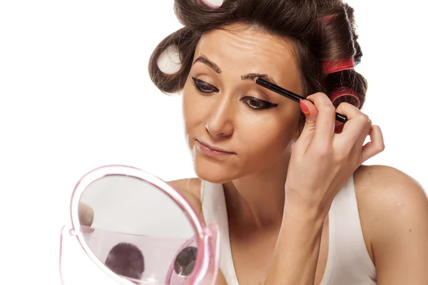 Housewife with curlers — Stock Photo, Image