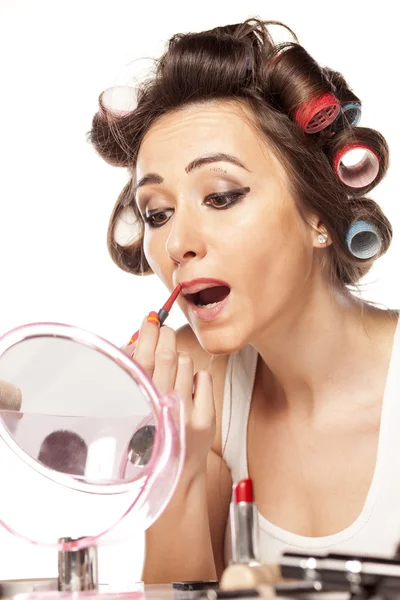Housewife with curlers — Stock Photo, Image