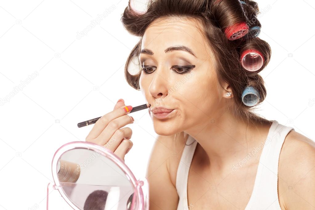 Housewife with curlers