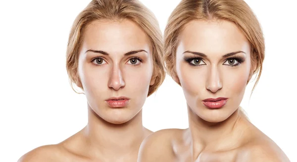 Voor en na make-up — Stockfoto