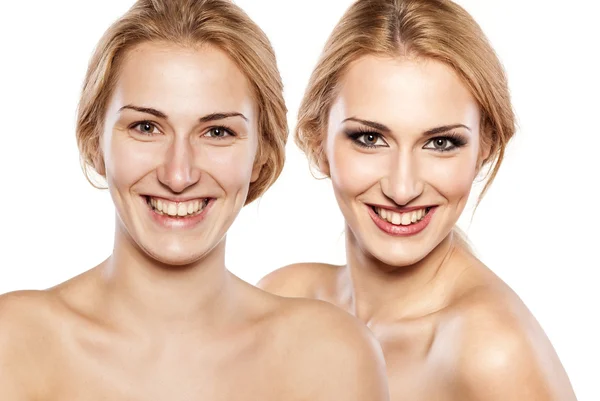 Before and after makeup — Stock Photo, Image