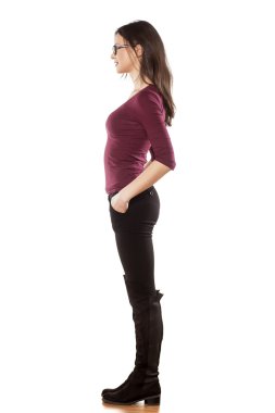 Woman with eyeglasses wearing boots