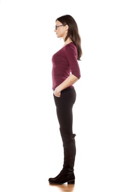 Woman with eyeglasses wearing boots