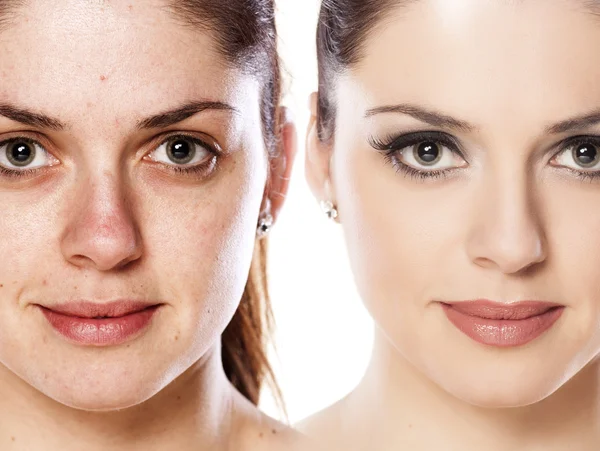 Before and after make up — Stock Photo, Image