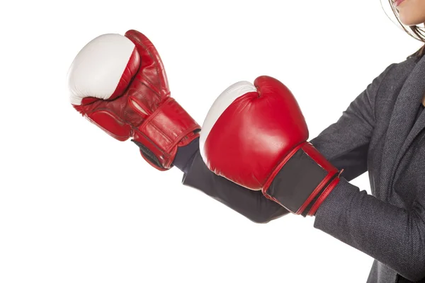 Boxning affärskvinna — Stockfoto