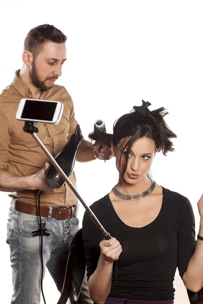 Selfie e cabeleireiro — Fotografia de Stock