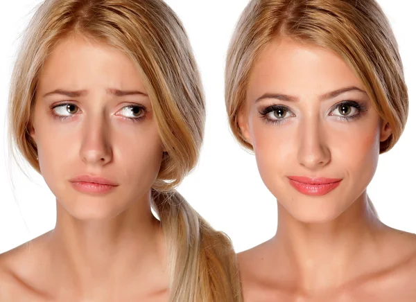 Voor en na make-up — Stockfoto