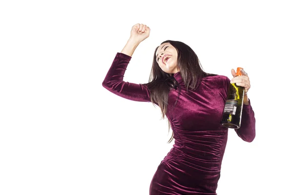 Lila Kleid und eine Flasche — Stockfoto