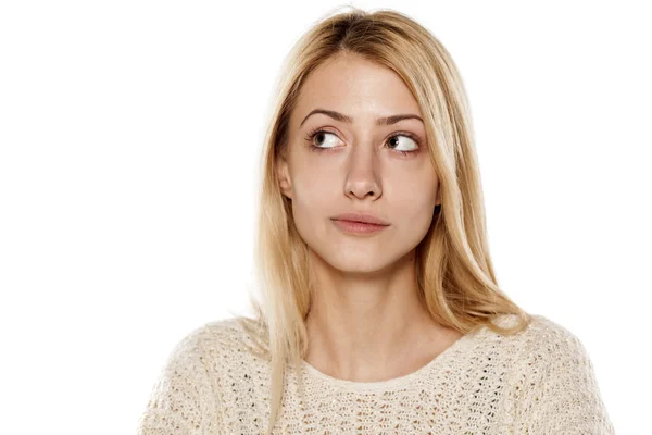 Pensive blonde without make up — Stock Photo, Image