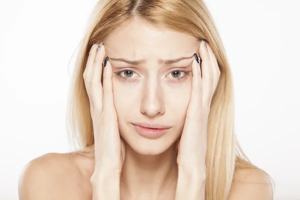 Concerned blonde without make up — Stock Photo, Image