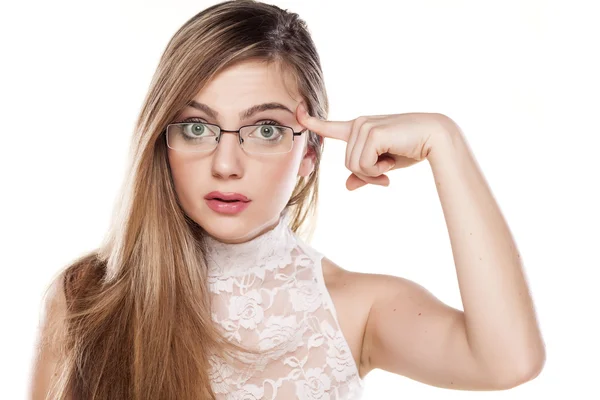 Chica sorprendida con gafas — Foto de Stock