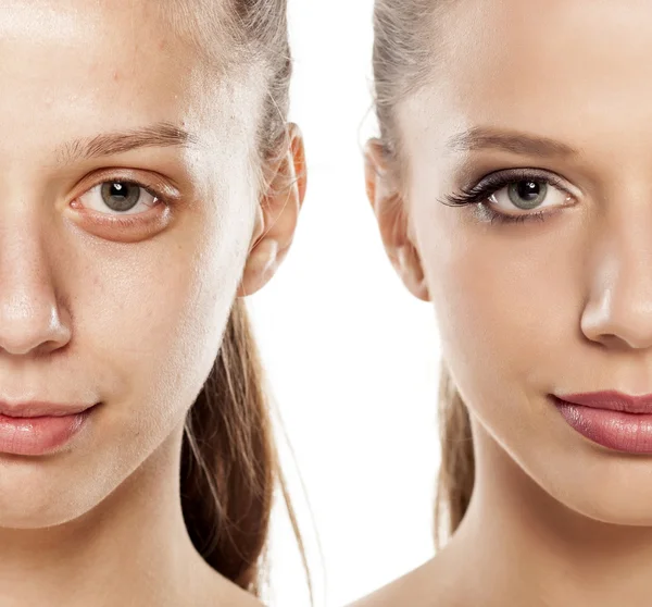 Πριν και μετά το μακιγιάζ — Φωτογραφία Αρχείου