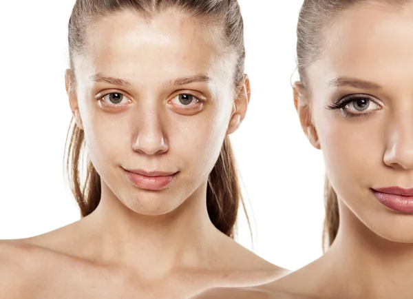 Before and after make up — Stock Photo, Image