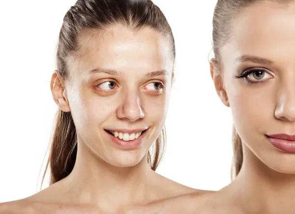 Before and after make up — Stock Photo, Image