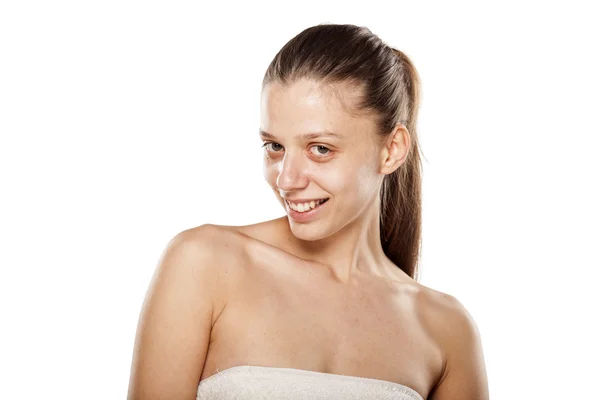 Happy woman without make up — Stock Photo, Image