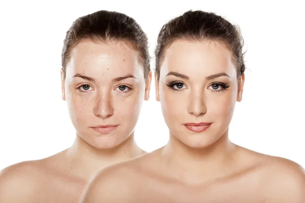 Przed i po makijaż — Zdjęcie stockowe