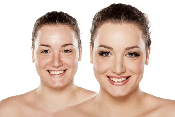 Voor en na make-up — Stockfoto