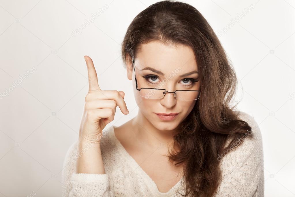 serious woman with glasses