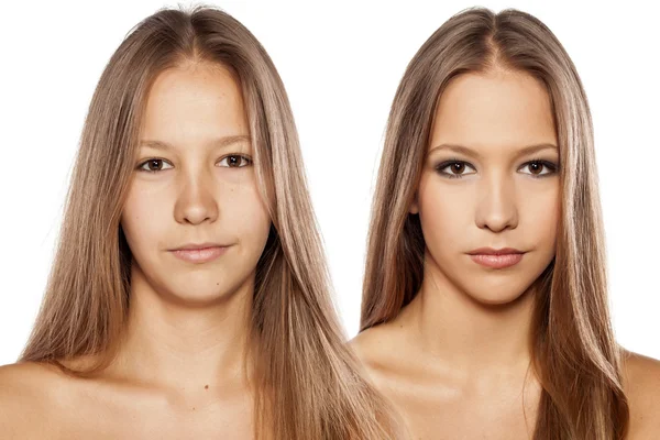 Voor en na make-up — Stockfoto