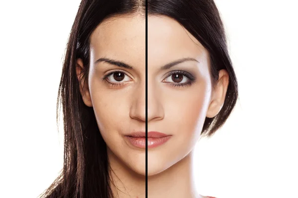 До и после макияжа — стоковое фото