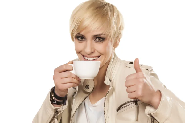 Thumb up for coffee — Stock Photo, Image