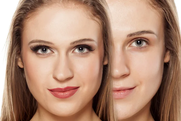 Before and after make up — Stock Photo, Image