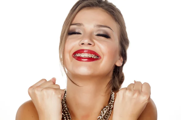 Woman with braces — Stock Photo, Image