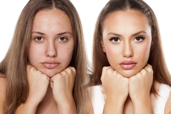 Antes y después del maquillaje — Foto de Stock