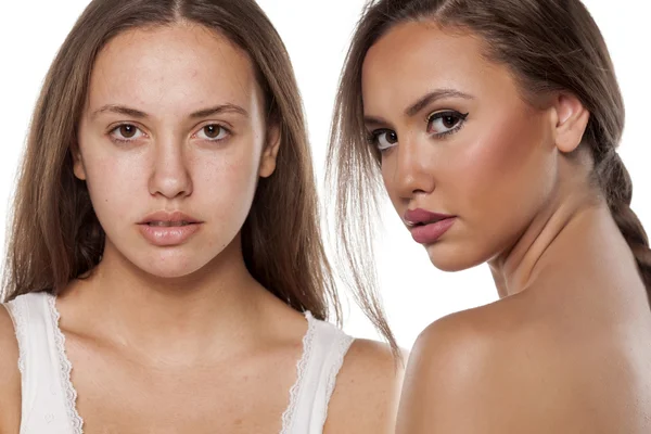 Przed i po makijażu — Zdjęcie stockowe