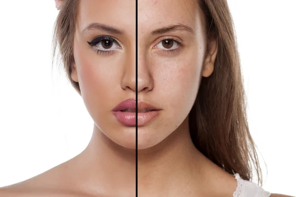 Before and after makeup — Stock Photo, Image