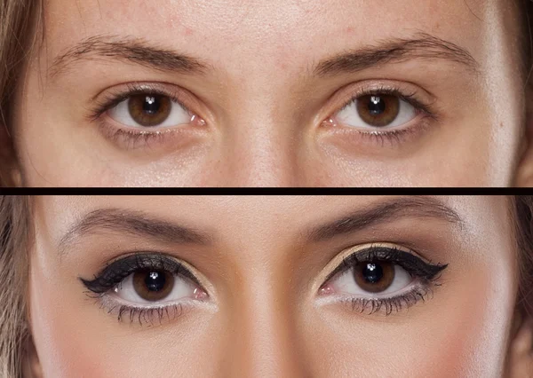 Antes y después del maquillaje — Foto de Stock