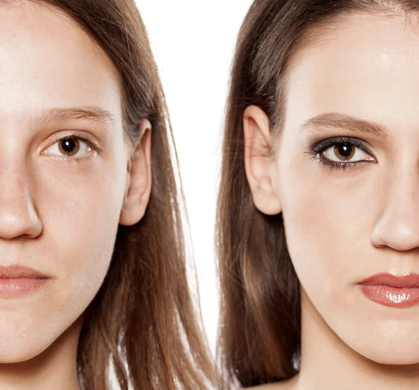 Voor en na make-up — Stockfoto