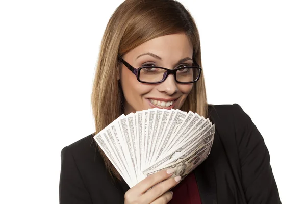 Business woman holding money — Stock Photo, Image