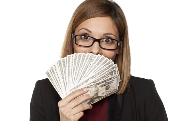 Business woman holding money — Stock Photo, Image