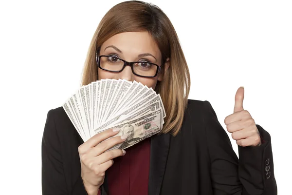 Business woman holding money — Stock Photo, Image