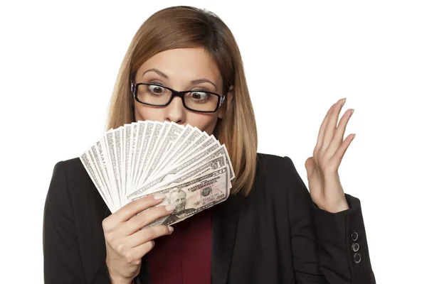 Business woman holding money — Stock Photo, Image